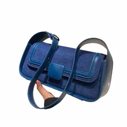 2023 Retro Frauen Wildleder Unterarmtaschen Chic Blau Achselhöhle Taschen Flock Umhängetasche Exquisite Satchel Taschen Designer Flap Handtaschen J6TX #