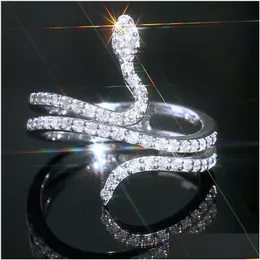 Mit Seitensteinen Ins Trends Tier Schlangenring Silber Farbe Bling CZ Stein Exquisite stapelbare Schlangenform Ringe 2022 Trendy Drop Deliv Dhc5N