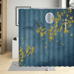 Tende da doccia Tenda in stile cinese Inchiostro Fiore Uccello Pianta Orchidea Paesaggio Scenario Modello Bagno Tessuto in poliestere Ganci Se