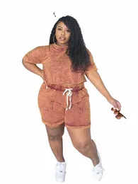 2 Piece Set Women Outfit Solid Color Tshirt and Shorts Casual Curvy Plus Size Women Dräkt Summer Summer Summer Summer Droppar Dropship 98YX#