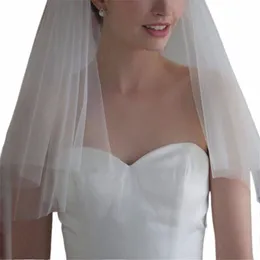 Einfache zwei Schichten Hochzeit Schleier Elfenbein weiß kurze Tüll Brautschleier mit Kamm Hochzeit Accories I9G6 #