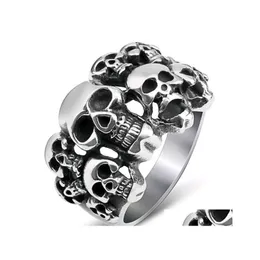 Cluster-Ringe Cluster-Ringe Vintage Punk Metall Skl Geschnitzter Gothic-Ring Blume Libelle Sonnenblume Cooler Herren-Rock-Party-Biker-Schmuck Dr Dhbdu