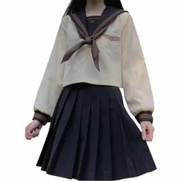 Japansk skoluniform JK Uniform Girl S-XXL Navy JK Brown Scarf College kostym Sailor Costume Women Sexig skjorta veckad kjol 477p#