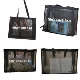 Transparent Nyl Mesh Shop Bag Stor kapacitet axelhandväska för bågar andas andningsresor förväska d77a#