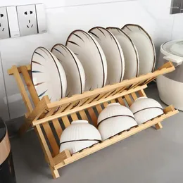 Armazenamento de cozinha simples bambu dobrável tigela prato rack à prova de mofo dreno pia doméstica pauzinhos prateleira