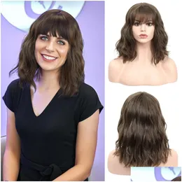 합성 가발 XTRESS SHORT BOB WIT BANGS ORANG COLOR LOLITA for Women Shoder 길이 웨이브 헤어 스타일 파티 코스프레 드롭 배달 OTMVG