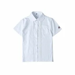 Japansk skoluniform flicka kort ärm broderi skjorta rund hals jk japansk skol uniform streck vit skjorta fawn mönster 81fv#