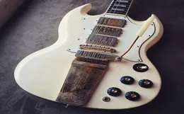 Raro 1968 Jimi SG Polaris Branco Duplo Cutaway Guitarra Elétrica Versão Longa Maestro Vibrola Tremolo Bridge Ebony Fingerboard Gol4246212