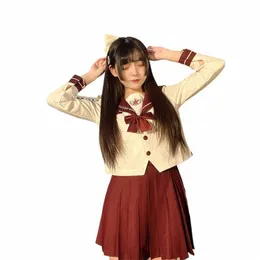 Красный Белый JK Униформа Лето с короткими/lg рукавами Японская школьная форма Девушки Матросские комплекты Плиссированная юбка JK Uniform COS Костюм o4HX#