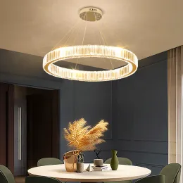 Роскошная лестница хрустальная люстра крупные современные кольца дизайн светодиодные лампы для хрустания длинная вилла в лобби гостиной золото висеть