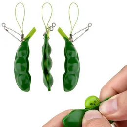 Squeeze Straps Extrugering Fidget Toys Decompression Bean Keychains Pea Soybean Keyring Edamame Phone Charms Keychain Kids Gift