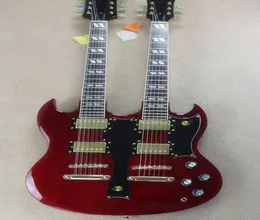 Guitarra elétrica de pescoço duplo vermelho com captador preto hardware dourado e captador 12 cordas 6 cordas de alta qualidade personalizado ser6777247