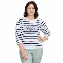 Astrid Autumn Damska koszulka 2023 Casual Cott Top Kobiet Plus Size Stripes TEE ROPE Diamd Craft LG Sleeve Women Odzież V0SL#