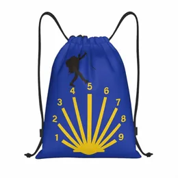 camino De Santiago Drawstring Backpack Women Men Gym Sport Sackpack Foldable Scallop Shell Hiking Shop Bag Sack 186A#