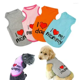 Hundkläder liten t-shirt husdjur väst mops valp katt chihuahua jag älskar mamma pappa kläder