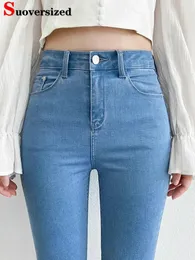 Hohe Taille Dünne Bleistift Jeans Frau Große Größe Streetwear Schlank Stretch Denim Hosen Frühling Koreanische Mode Casual Kot Pantolon 240318