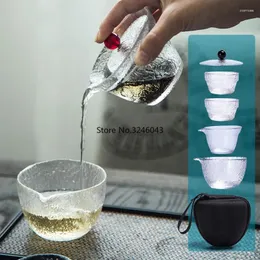 TeAware Setleri Çekiç Deseni Cam Seyahat Çay Seti Bir Pot ve İki Bardak Taşıma Kılıfı Hızlı Su Isıtıcısı Kupa Çaydan Teapot Teapup Kapak Kasesi