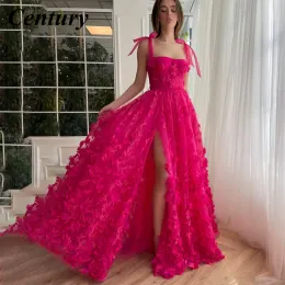 Century Sweetheart Evening Party Dalds com Slit Applique 3D Fuchsia Flowers Prom Dresses Dresses Farry Celebrity Dresses Custom