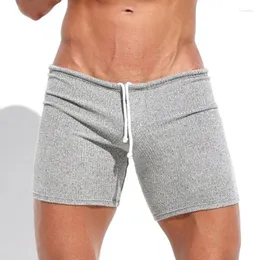 Shorts masculinos sexy magro elástico homens nightwear macio respirável cor sólida com nervuras verão casual cordão mens praia