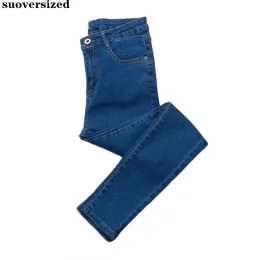 Blå hög midja mager blyerts jeans överdimensionerad 70 kg denim byxor kvinnor sommar pantalones casual vaqueros klassiska byxor 2023