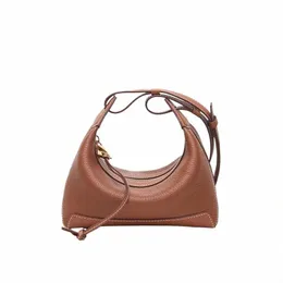 brown Women Lunch Box Bag Brand Design Women Armpit Bag Genuine Leather Solid Color Women Shoulder Bags Crossbody Bag For Woman p1OJ#