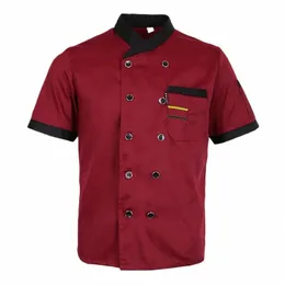 Kadınlar Erkek Otel Kitchen Chave Chef Giyim Garson İş Kıyafetleri Kısa Kollu T-Shirt Unisex Şef Üniforma Ceket N9uz#