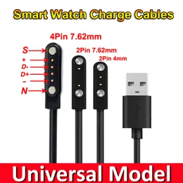 Universal 2Pin 4mm 7.62mm 4Pin Strong Magnetic Charge Cable USB Charging Line Cord Black White for Smart Watches