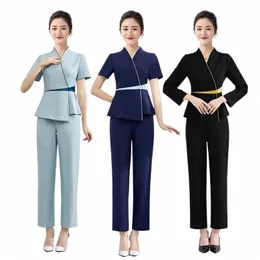 Outono inverno lg manga esteticista uniforme feminino spa beleza sal terno enfermeira verão senhora restaurantes hotel waitr workwear c405 #