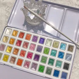 Superior tragbare 40 Farben Pearlescent Glitzer Aquarellfarben Set Blechpigment feste Farbpalette für Schüler