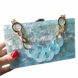 women Menger Bags Brand Fi Luxury Acrylic Pearl Light Blue Striped Patchwork Handbag Evening Party Travel Beach Girl Bag s6VS#