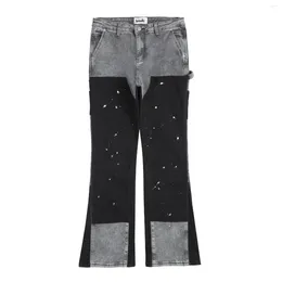 Männer Jeans Y2k Gespleißt Gesprenkelte Tinte Patchwork Baggy Micro Flare Hosen Für Männer Streetwear Pantalones Hombre Casual Übergroßen Ladungen