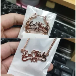 Doremi 2 pezzi Set Nome Orecchini e collana Orecchini di bambù cubani da 3 mm Cucciolo Nome cuore personalizzato Pendant Orecchini personalizzati