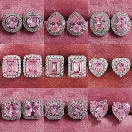 2024 Orecchini in zircone rosa per le donne Orecchini con diamanti in argento 925 Gioielli da sposa con ago Regali per festival 14 Stile