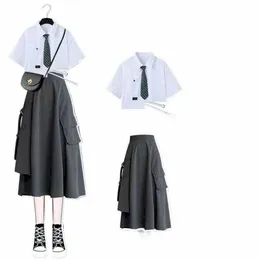 2023 verão novo jk uniforme define mulheres coreano versi lg camisa de manga estudante estilo preppy duas peças conjunto feminino macacão topos j2fo #