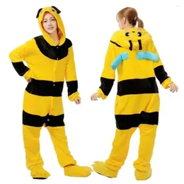 Home Clothing Opiece pszczoła Kigurumi zwierzę PaJamas unisex dorośli Flanel z kapturem Jumpsuits Dno-Zipper Yellow Sleepwear Anime Party Cosplay