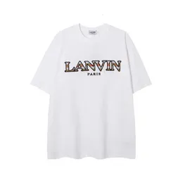 품질 높은 Lanvin Langfan 24SS 자수 간단한 세련된 캐주얼 다목적 남성 및 여성 커플 티셔츠