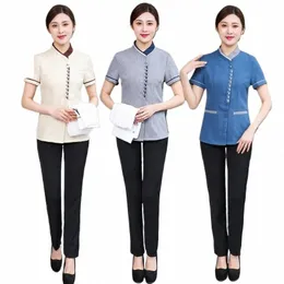 cleaning Work Short-Sleeved Summer Clothes Female Hotel Guest Room Cleaner Clothing Property Floor Aunt PA Uniform k09H#