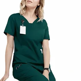 Flerfärgad kortärmad PHCY-sjuksköterska Uniform Hospital Doctor Workwear Dental Surgery Uniforms Medical Lab Work Two-Piece Suit L9oc#