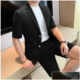 Mens Suits Blazers Ceket Şort Koreli Stil Erkekler Yaz Boş Zaman Kısa Kol Takımları/Erkek Tasarım İnce Fit Moda S-4XL DROP DEL OTGMT