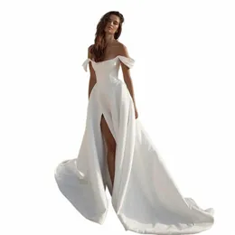 Elegancka satynowa syrena ślubna Dres dla kobiety 2024 Strapl z boku ramion Slit Bride Rabe Butt Vestidos de novia 204r#