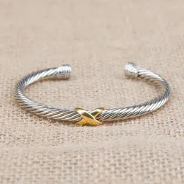 Bangle David's Simple 5mm Twisted Steel Wire Bracelet الكلاسيكية Gold Plated X Design Men's Men and Women's Jewelry