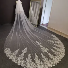 Real Photos 2 T Long Long Wedding Veil 4 метра белая свадебная вуаль из слоновой кости с распущенным брушеном.