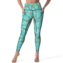 Kvinnors leggings kedja tryck retro blommig fitness gym yoga byxor hög midja kawaii leggins stretchig design sport tights gåva