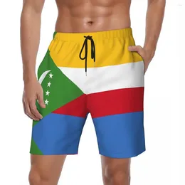 Shorts masculinos comoros bandeira ginásio verão legal impressão havaí praia masculino sportswear secagem rápida personalizado diy troncos de natação