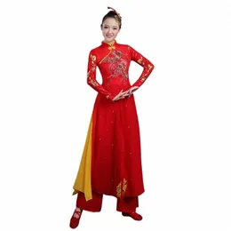 Erwachsener weiblicher alter chinesischer Trommelleistungsanzug männlicher chinesischer Stil festlicher Yangko-Tanzanzug o3hH #