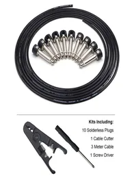 Conexões sem solda design cabo de guitarra diy kit de cabo de remendo de pedal de guitarra 10 plugue preto sem solda 3m cabo e cortador7049173