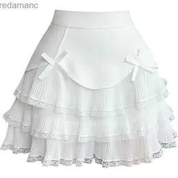 Gonne Skorts 2023 Dolce pizzo corto mini gonne da festa a vita alta in chiffon pieghettato Una linea Kawaii Y2K gonna stile preppy fata coreana pattinatrice coreana 240330