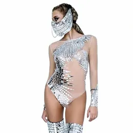 Kadın Sier Mirror Sequins Bodysuit Meapwear Accories Gece Kulübü Gogo Dans Kostümü Gece Kulübü Kutup Dans Kıyafetleri VDB5792 M8PU#