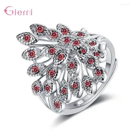 Cluster Rings Exquisite Delicate Crystal Peacock Opening For Women Girl Accessories Fashion 925 Sterling Silver Jewelry Gift Supplies