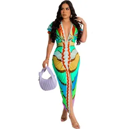 Frühling Sommer Mode Grünen Druck Plissee Kleid Casual Nette Frauen Perlen Afrikanische Büro Dame Kleider Kurzarm Vestidos 240325